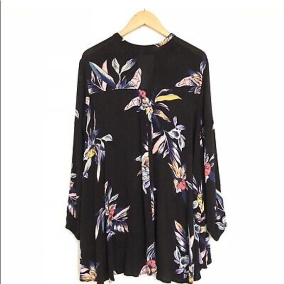 Free People Black Floral Tree Swing Tunic Dress EUC Size S - Picture 7 of 10